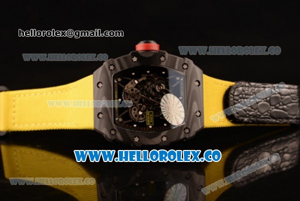 Richard Mille RM 055 Miyota 9015 Automatic Carbon Fiber Case with Skeleton Dial and Yellow Nylon/Leather Strap - Click Image to Close